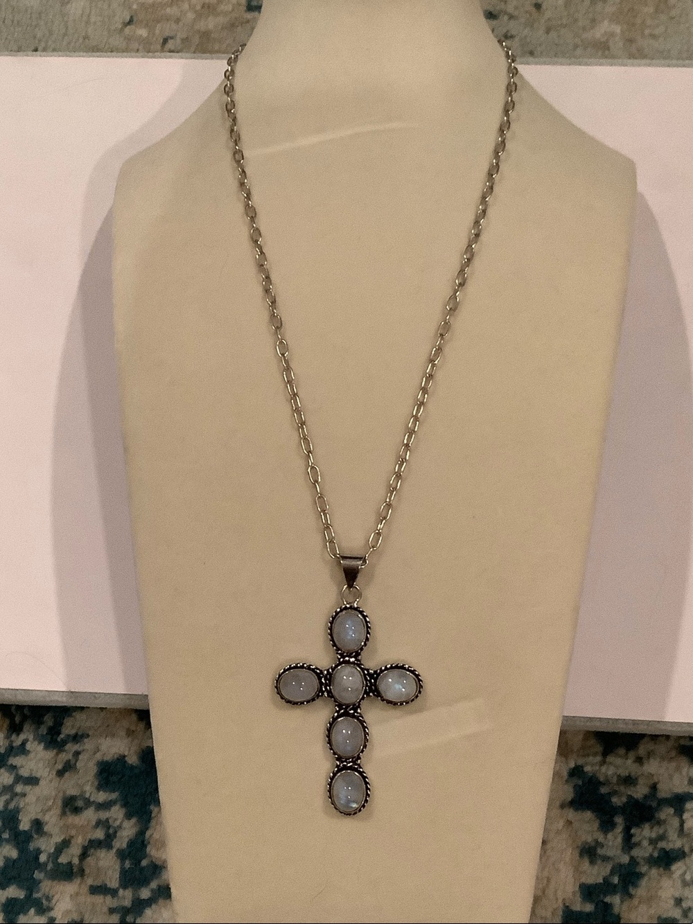 S925 Cross Pendant Necklace with Moonstones